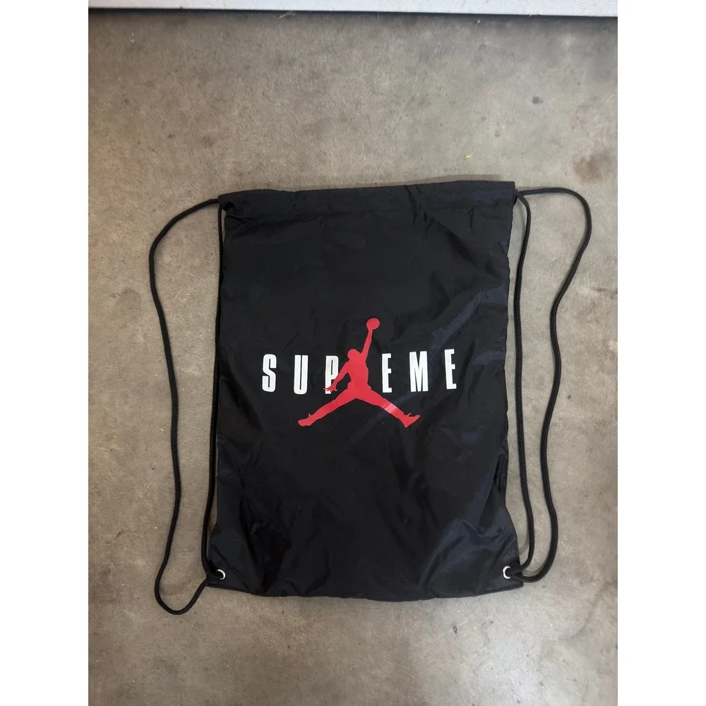 Supreme x Air Jordan Drawstring Cinch Bag Black Jumpman Logo Backpack FW15